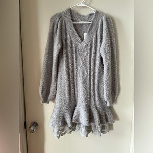 NWT Axes Femme Grey Fluffy Long Sleeve Sweater Dress Japan Kawaii
